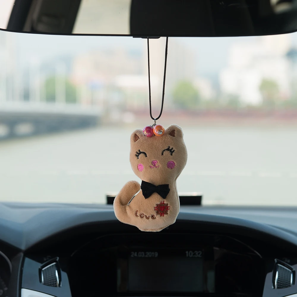 

Gifts Home Decoration Car Pendant Colorful Plush cute Love Cat Automobiles Rear View Mirror Charms Hanging Suspension Ornaments