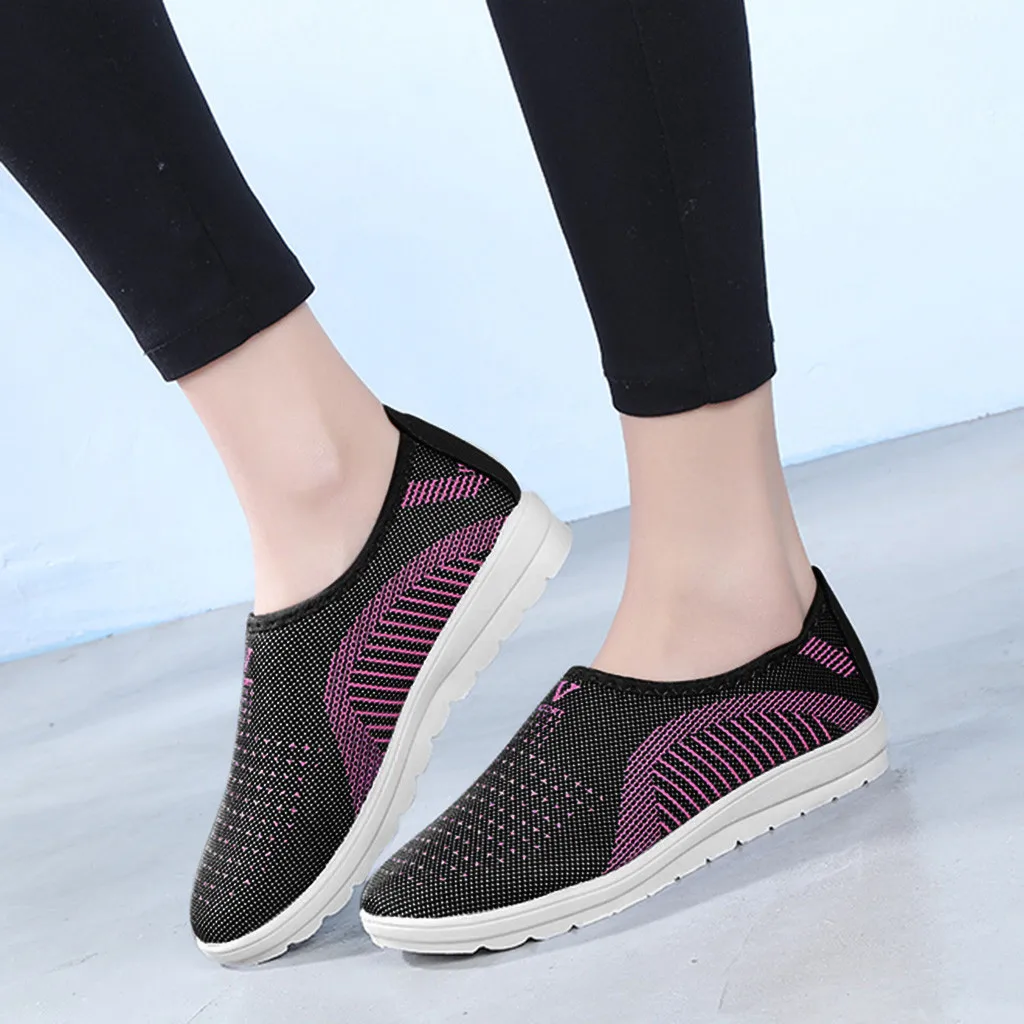 

Breathable Women Shoes Mesh Flat With Cotton Ankle Shoes Casual Walking Stripe Sneakers Loafers Soft Shoes Female Footwear Shoes