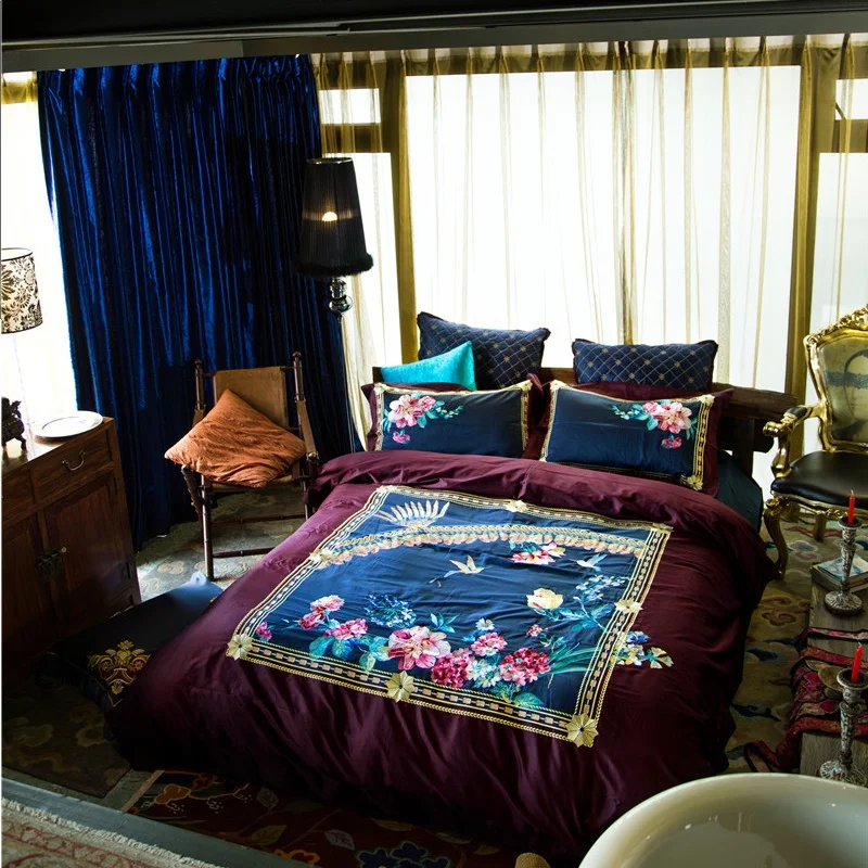 Luxurious 80S Pima Cotton Classic Elegance Bedding Set Embroidery Duvet