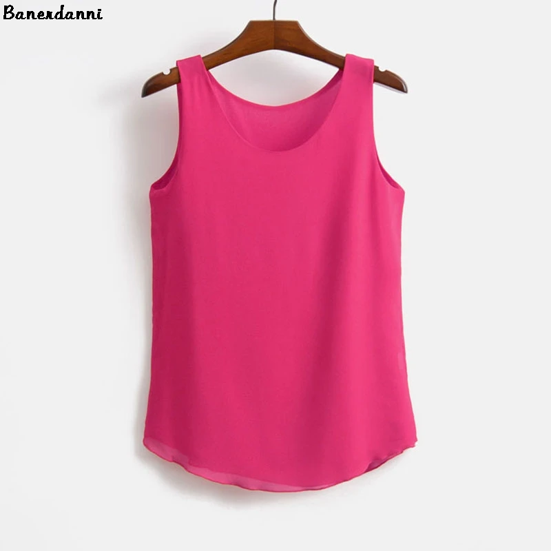 

2019 Summer Female Chiffon Blouses Solid Sleeveless Women Shirts Loose Women's Clothing Plus Sizes Candy Color Curve Apparel