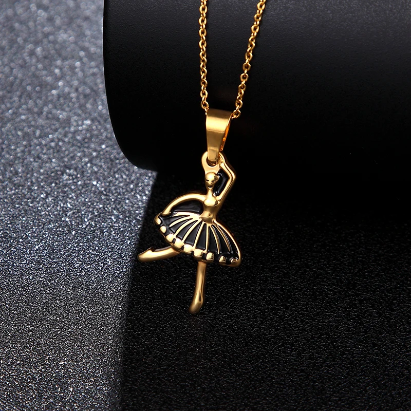 

fashion Cute Ballet Titanium pendant Necklace Ballerina Figure Gold long and short chain Jewelry Lover girl festival charm Gift