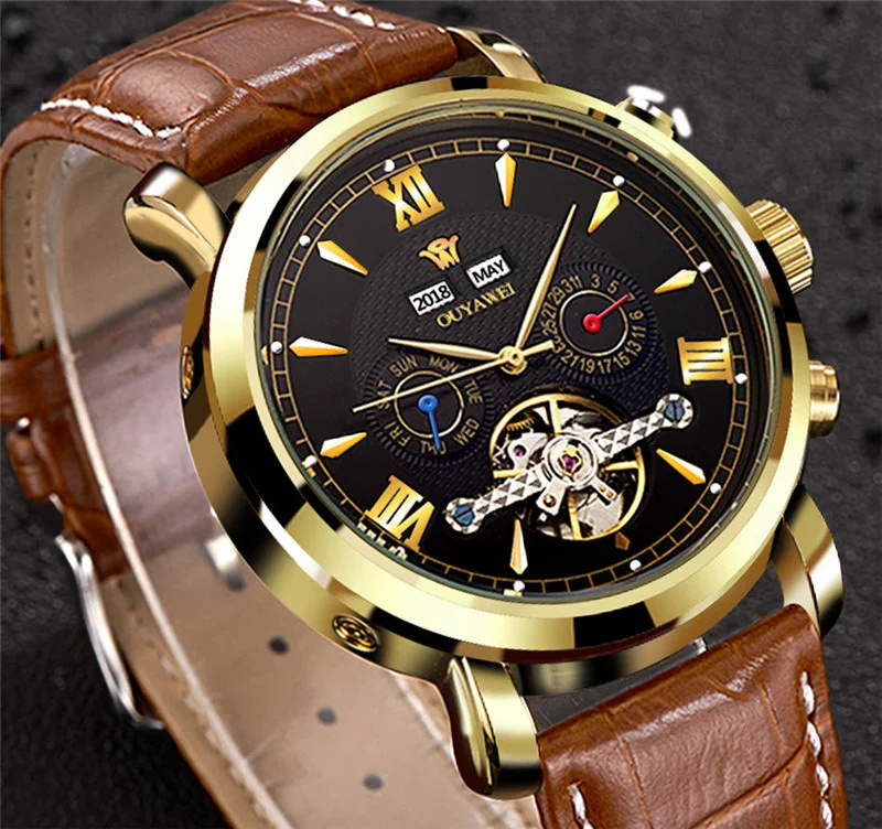 Mechanical Watch Mens Top Brand Luxury Tourbillon Men's Automatic Mechanical Watches Wristwatch Leather watch relogio masculino  (7)