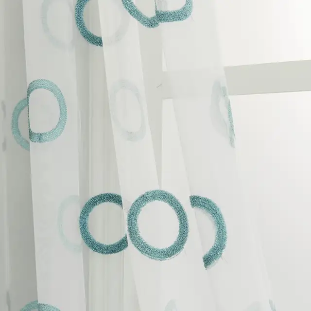 Topfinel Blue Endless Embroidered Branches Window Sheer Voile