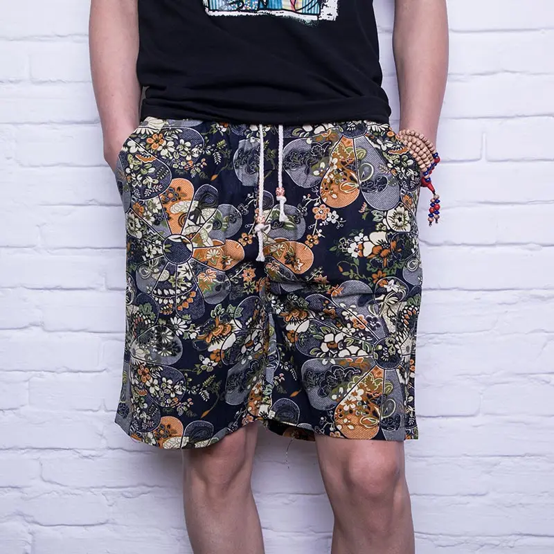 MARKLESS мужские льняные дышащие пляжные шорты с эластичной резинкой на талии, Повседневные Легкие шорты с принтом, STK510 - Цвет: D