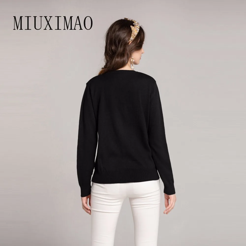 Europe Style 2018 Autumn New Arrival Fashion V Neck Full Sleeve Pullovers Sequined Character Black Sweatshirts Women