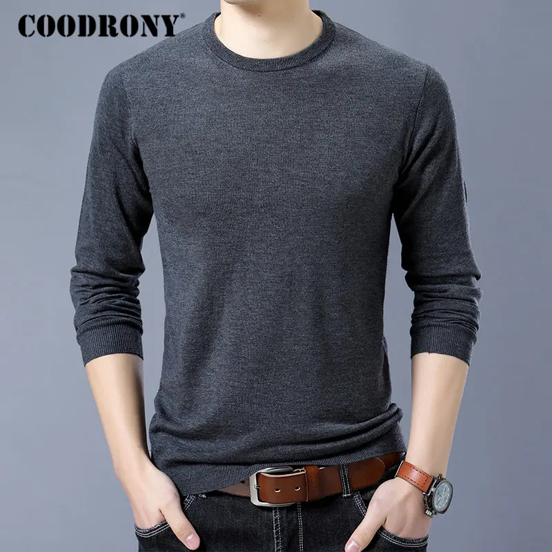 COODRONY мужской свитер, Повседневный, подходит ко всему, чистый цвет, круглый вырез, пуловер, Мужская брендовая одежда, Осень-зима, кашемировые шерстяные свитера 179 - Color: Dark grey