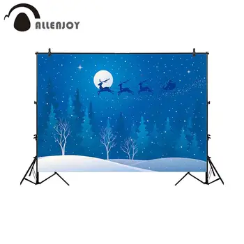 

Allenjoy photography background Christmas night reindeer sleigh snowy starry sky moon backdrop photobooth photo prop photocall