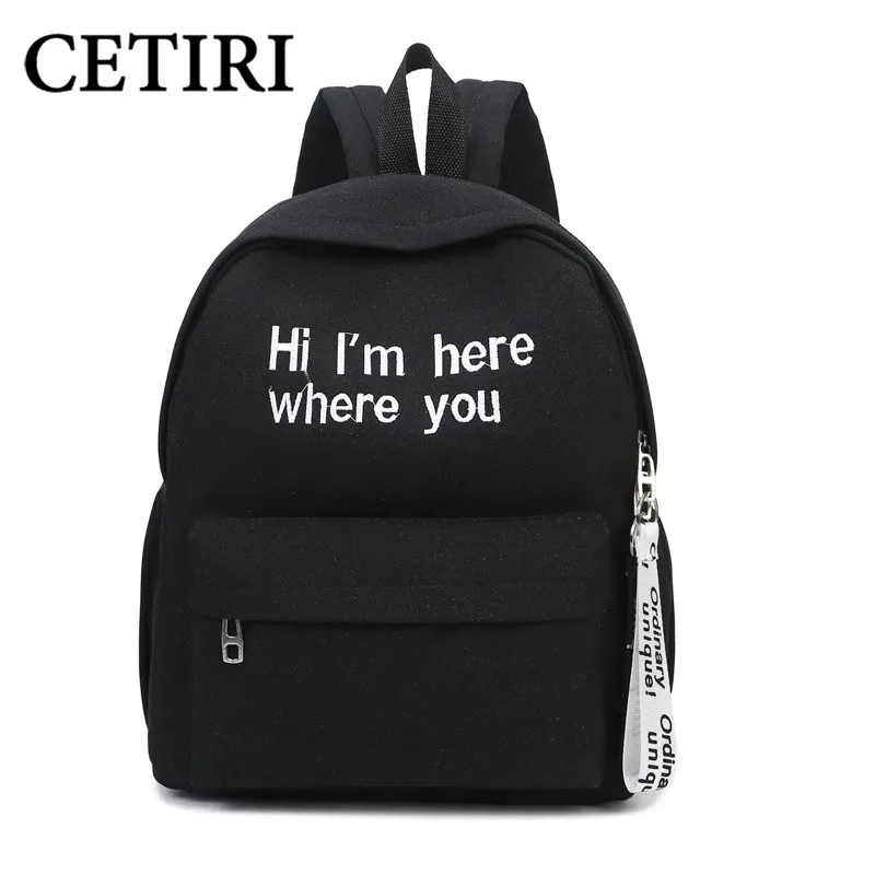 CETIRI Backpacks Canvas Pringting School Bag Teenager Korean Letter Black Big Bookbag Harajuku Backpack Female Bts