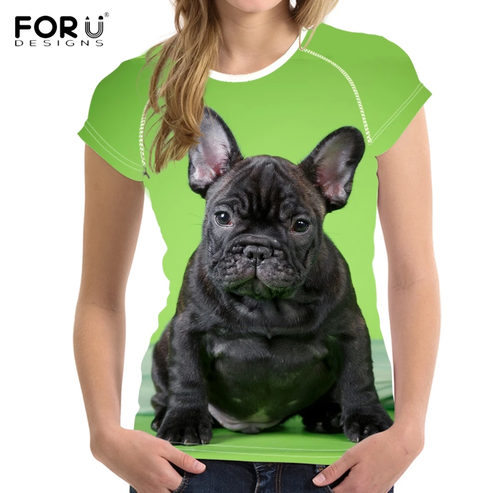 FORUDESIGNS/милые женские летние футболки с 3D принтом щенка французского бульдога
