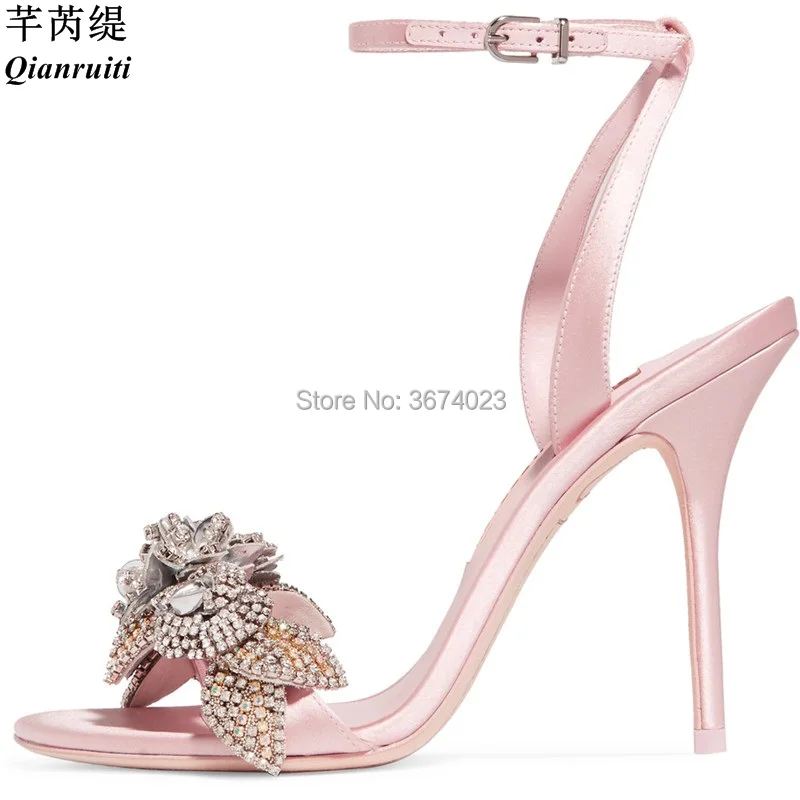 Qianruiti Tobillo Seda Sandalias Correa Alto El De Pie Abierto Flores plata rosado Del Cristal Diamantes Negro Nupcial Tacón Zapatos 2018 Dedo Mujer rojo Boda Vestido En La ZqwrZtxY