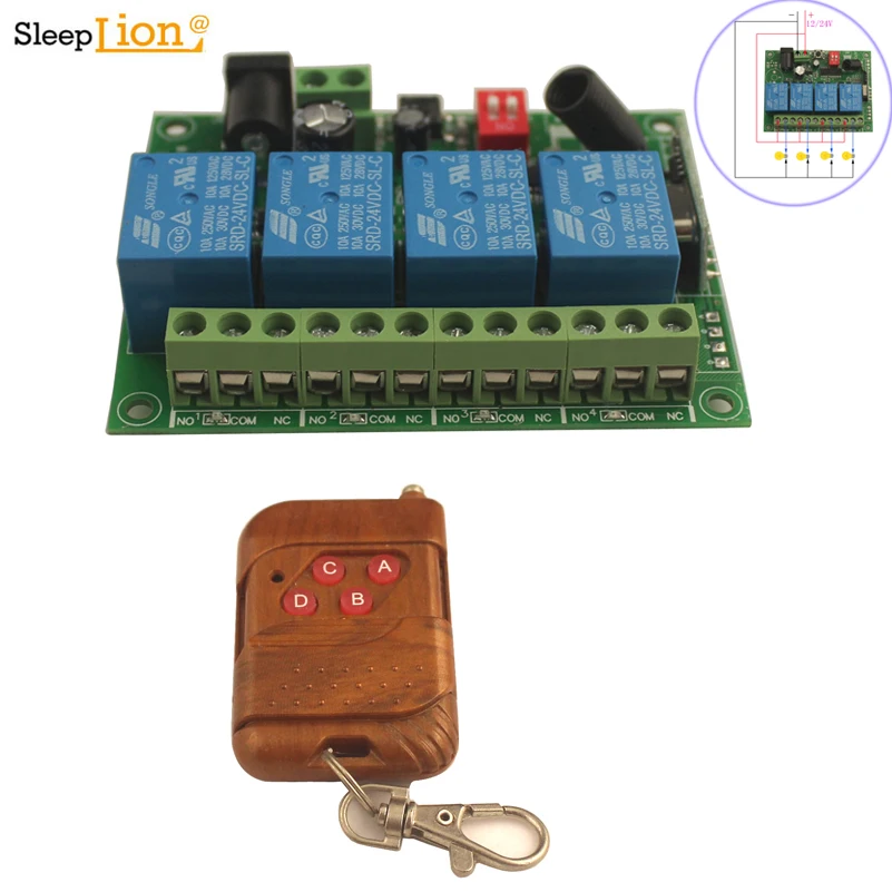Pаспродажа Sleeplion 12 В 4CH Беспроводное управление радио реле приемопередатчик приемник беспроводное реле RF пульт дистанционного управления переключате...