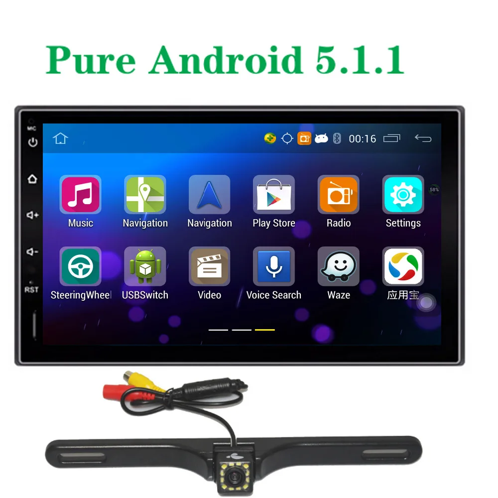Камера Заднего вида Универсальный Quad core Android 4.4.4 1024*600 Автомобилей радио GPS 2DIN 7 inch