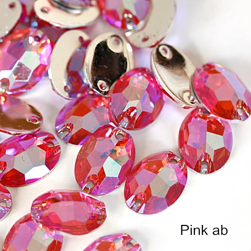 Oval Colorful Resin Sew On Rhinestones Flatback Sewing Rhinestone Resin Crystal Sew-On Rhinestones for Wedding Dress B3802 - Color: Pink AB