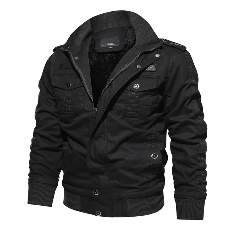 TACVASEN куртка в стиле милитари, Мужская зимняя повседневная куртка-карго, пальто, толстая армейская куртка-пилот, куртка-бомбер, куртка-карго, верхняя одежда с флисовой подкладкой - Цвет: Black