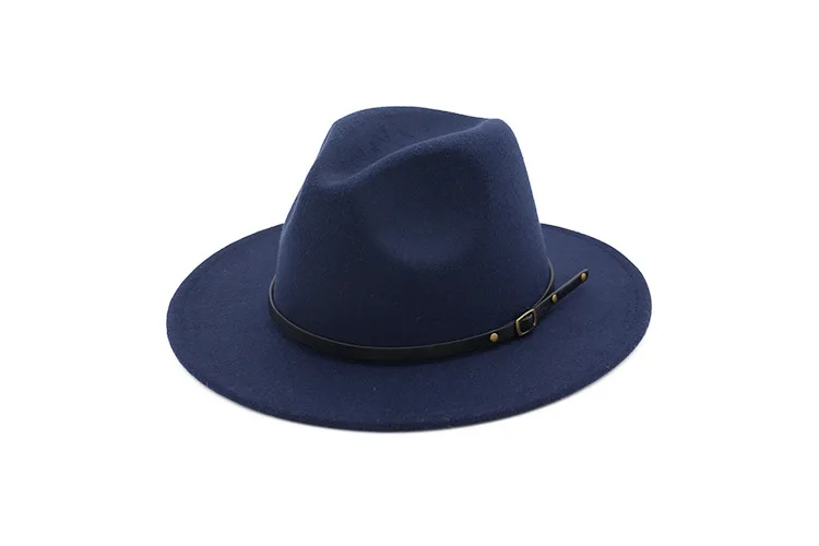 QIUBOSS, британский стиль, женская джазовая шляпа, для мужчин и женщин, фетровая шляпа, фетровая шляпа с ремнем и пряжкой, Декор, широкие поля, вечерние, торжественные шляпы, большой размер