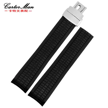 

New 21mm High quality Rubber Watchband silicone strap Black special interface with butterfly Buckle Men Watch Accessories