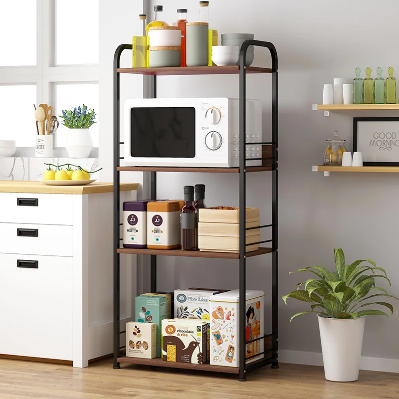  4-Tier wood Kitchen shelf Iron art Kitchenware Storage Organizer Shelf Stand Microwave oven rack Sp - 33021020088