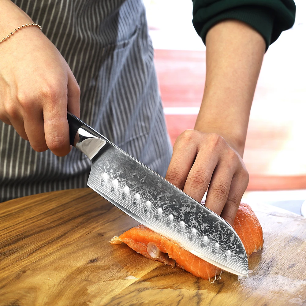 KEEMAKE 2 шт. набор кухонных ножей Santoku универсальный нож шеф-повара японский Дамаск VG10 стали бритвы острые мясорубки инструменты G10 Ручка