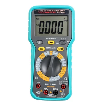 

2900A Digital Automotive Multimeter 6000 Counts True RMS AC/DC Volt Amp Ohm Dwell Angle Rotational Speed Temperature Tester