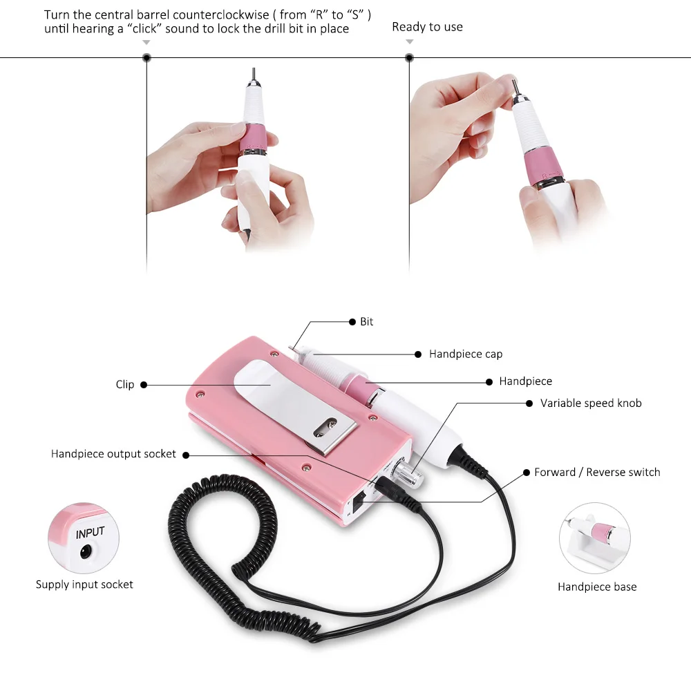 Máquina de Polimento Mini Elétrica Prego Broca Arquivo Manicure Pedicure Profissional Unha Arte Polidor Bits 30000rpm 18w 29 30000rpm 18w mini elétrica prego broca arquivo