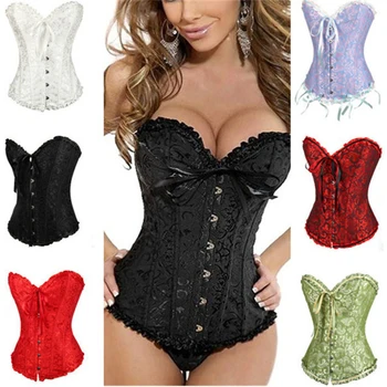 

Black Fashion Women Zipper Bustier Top Corset Sexy Boned Waist Trainer Corset Overbust Brocade Plus Size S-6XL