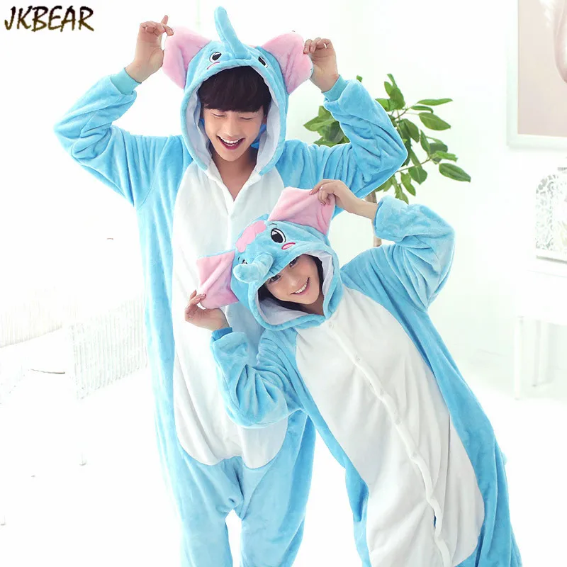 Funny Animal Costume Couples Matching Onesie Pajamas Cute Elephant