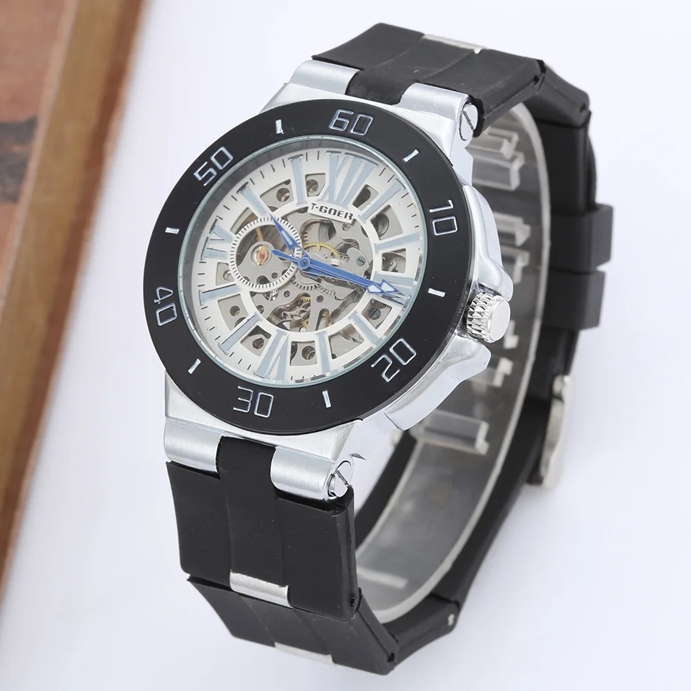 

Relogio Masculino GOER Luxury Watches Men High Quality Silicone Strap Skeleton Automatic Mechanical Watches Men Designer Watches