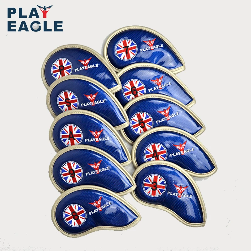 

2018 10pcs/set PLAYEAGLE England Style PU Leather Iron Headcover Waterproof Golf Club Iron Head Cover With Pattern 5 Colors