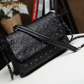 

bag again 021717 new hot lady small skull shoulder bag female fashion flap bag