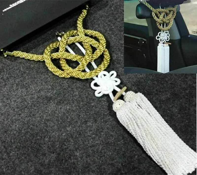 

Free shipping New Vip Charm Junction Produce JDM Fusa White Kiku Knot & Gold Kin Tsuna Rope fit for car styling