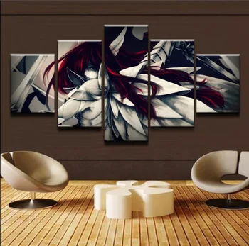 

Artwork Modern Painting Top-Rated Canvas Print Wall Art Modular Pictures 5 Pieces Armor Erza Scarlet Anime Fairy Tail Home Decor