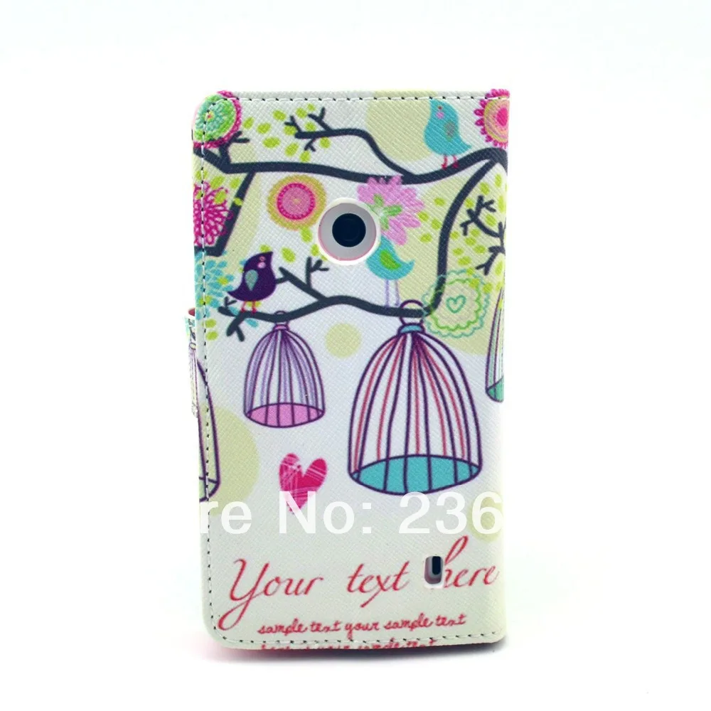 Colorful Owl and Birdcage Pattern PU Leather Full Body Case with Stand Phone for Nokia Lumia N520 |