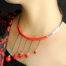 Элегантные серебряные бокалы для вина Torques кисточки красные коралловые бусины шелковая нить в китайском стиле очаровательные оригинальные Чокеры ожерелье этнические ювелирные изделия