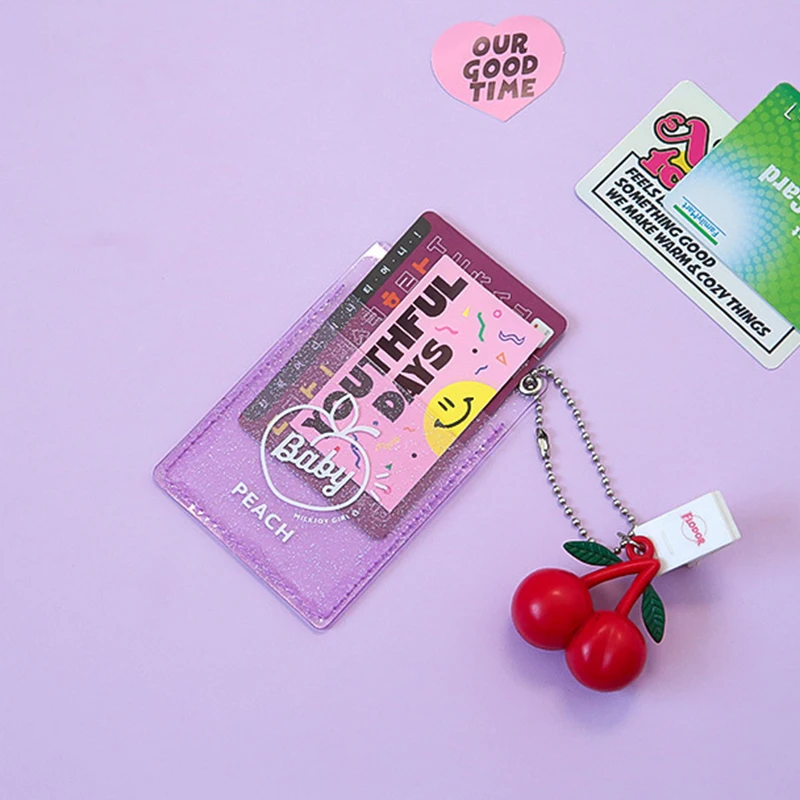 

Bentoy Girl PVC Letter Glittering ID Card Holder Transparent Unicorn Card Clip Laser Cartoon Business Bus Card Bag With Keyring