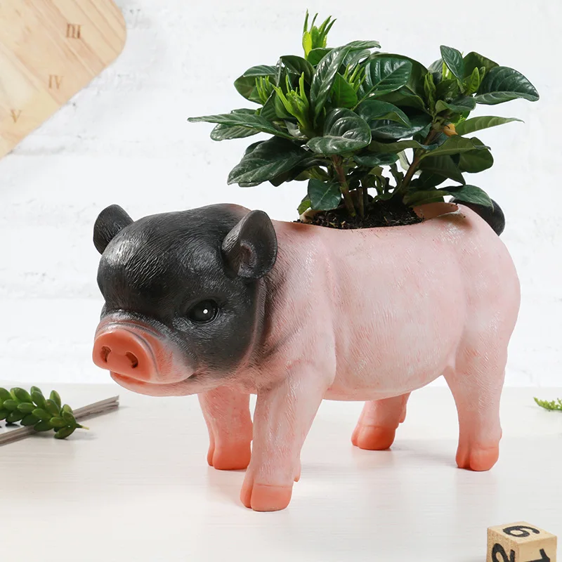 Koop Leuke hars piggy plant pot hars woonaccessoires dieren home decor. Tuin pot bloempot decor. desktop beeldjes potplanten