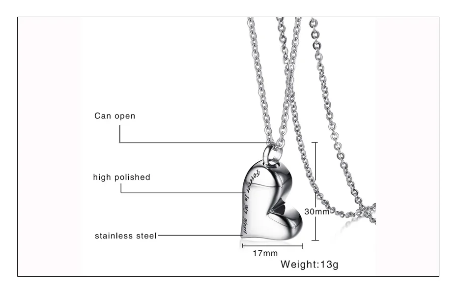 Meaeguet Stainless Steel Heart Urn Pendant Cremation Ashes Necklace For Women Memorial Personalized Keepsake Jewelry (5)