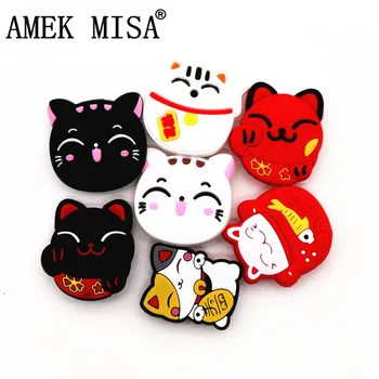 

1Pcs the Cute Lucky Cat PVC Croc Shoe Charms Accessories Lovely Kitty Garden Shoe Decoration for jibz Kid's Party X-mas Gift