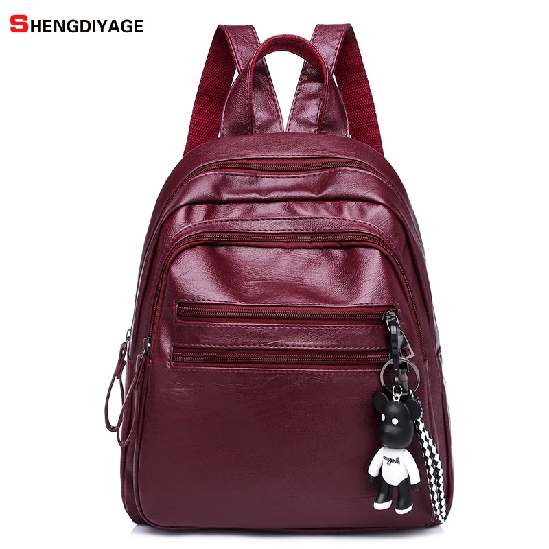 

SHENGDIYAGE PU Leather Women Backpacks School Backpack For Teenager Girl Casual Daypacks Female Shoulder Bags Mochila Feminina