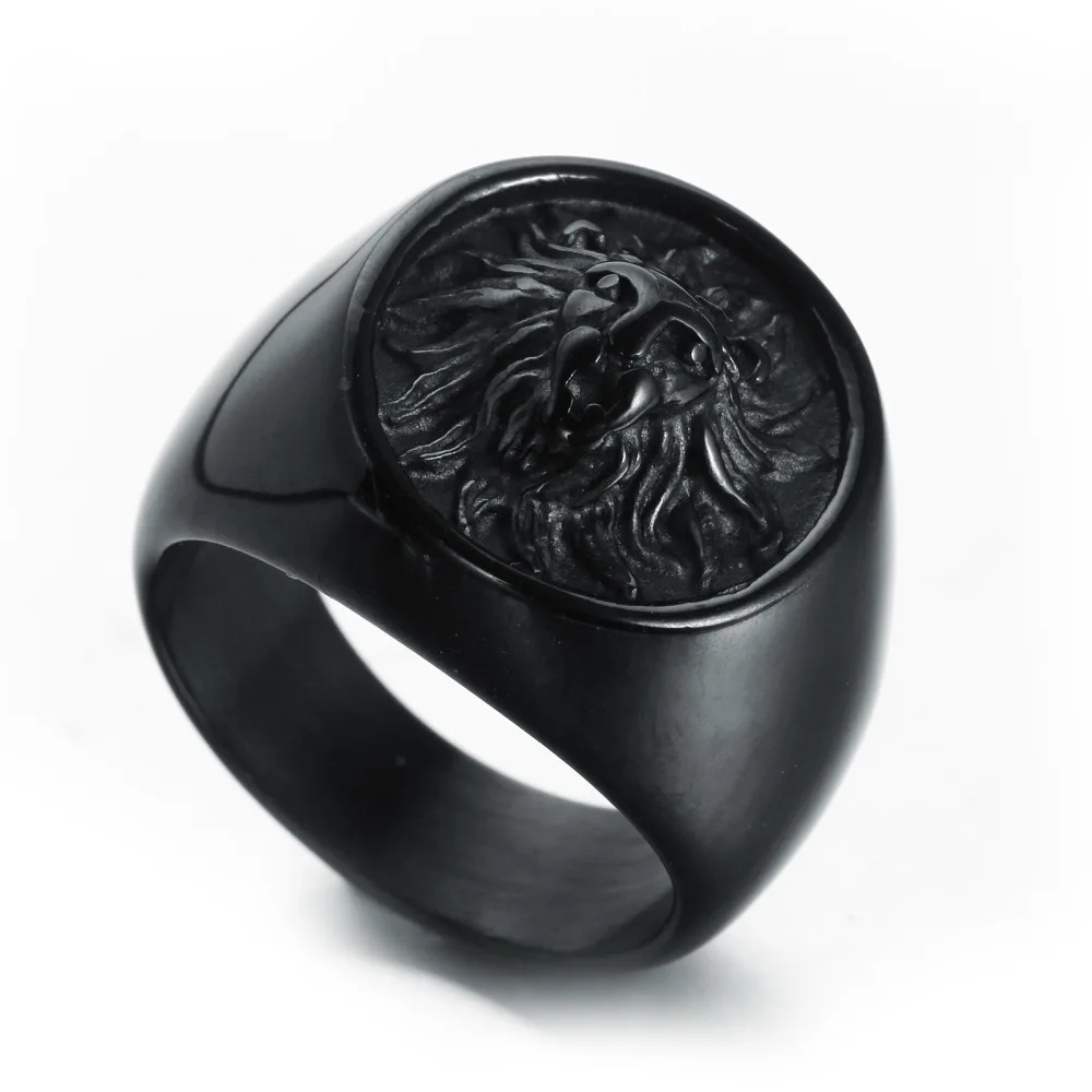 

European and American men's stainless steel gold black animal lion head ring titanium steel retro jewelry