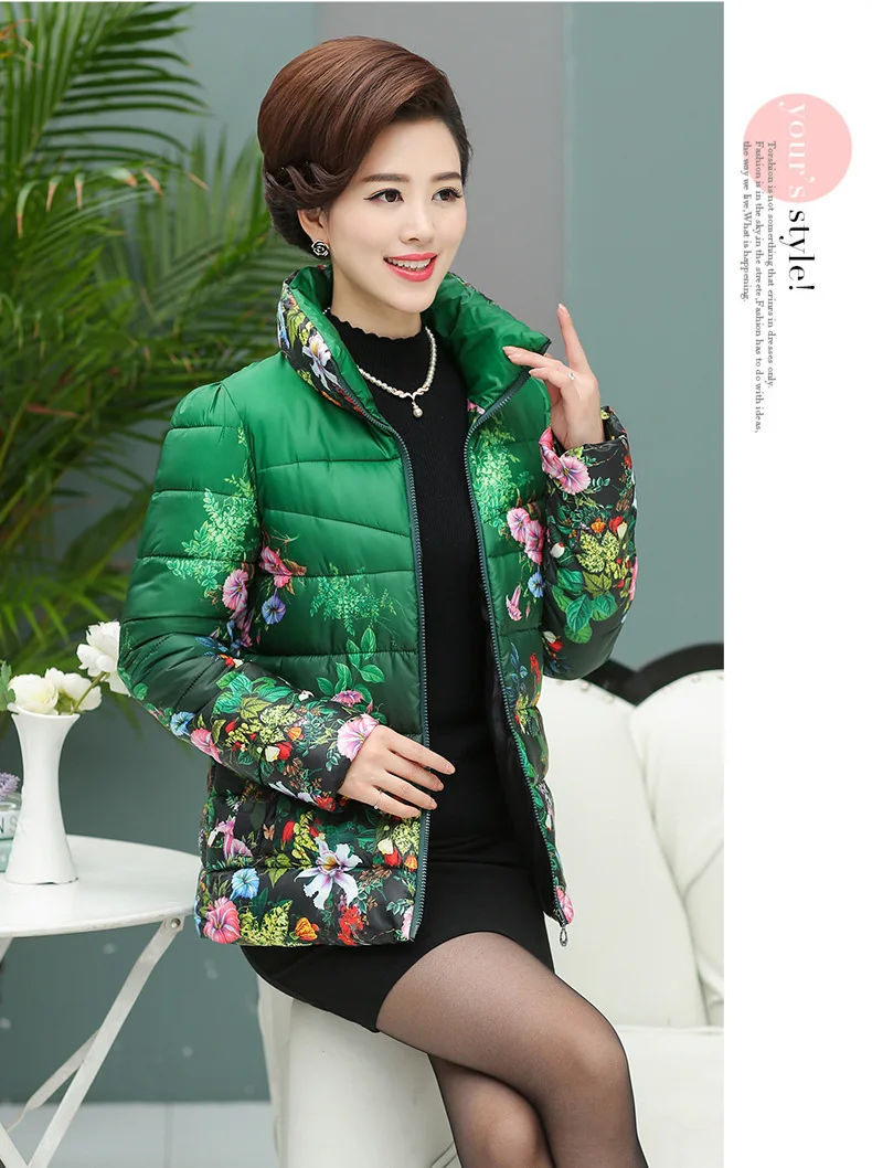 Зимние куртки для женщин XL-5XL размера плюс одежда для мамы цветочная куртка зимняя женская толстая теплая куртка пальто
