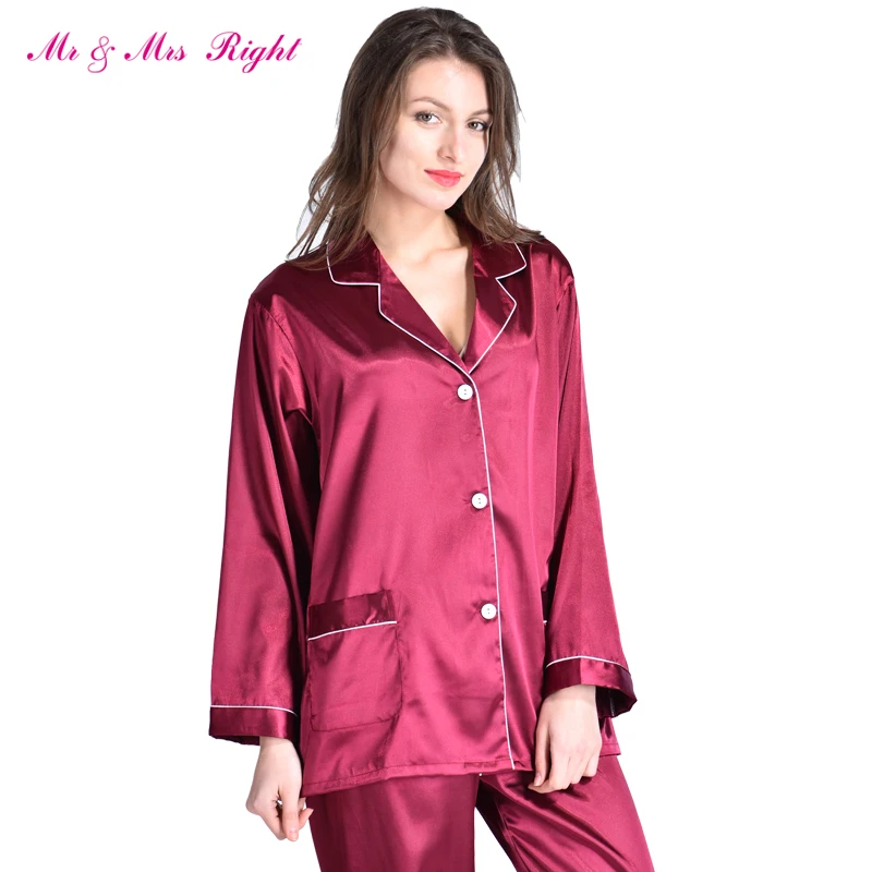 

MR & MRS RIGHT Satin Pajamas Set Robe Fashion Sleeping Wear Female Nightgown Silk Long Size V-neck Valentine's Day Gift Pajama