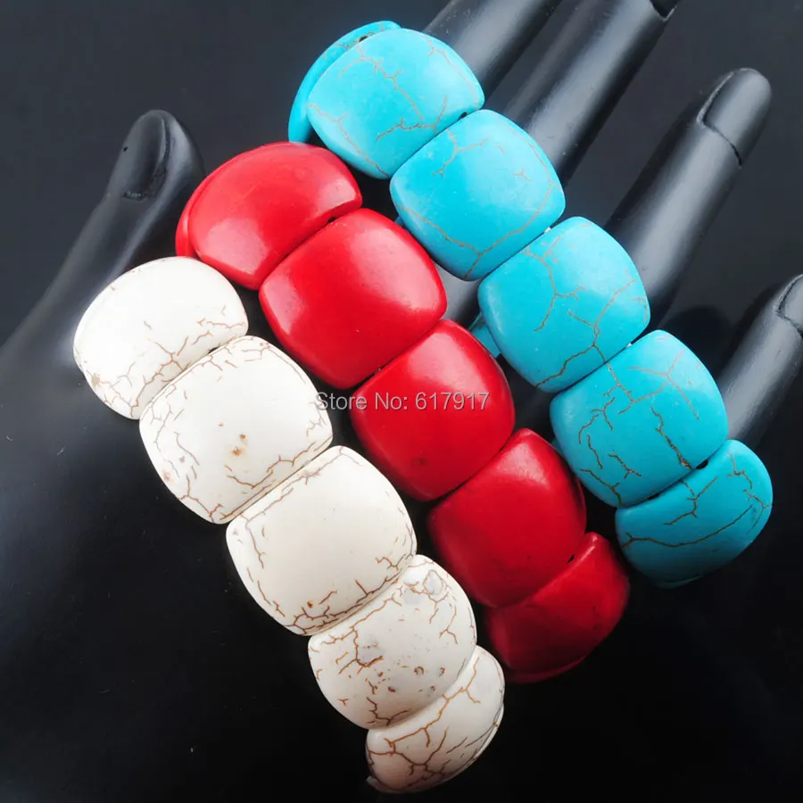 

Free shipping Turquoises Howlite Gem Stone Beads Bracelet Stretch Bangle Charm 7 Inches Jewelry TBK304