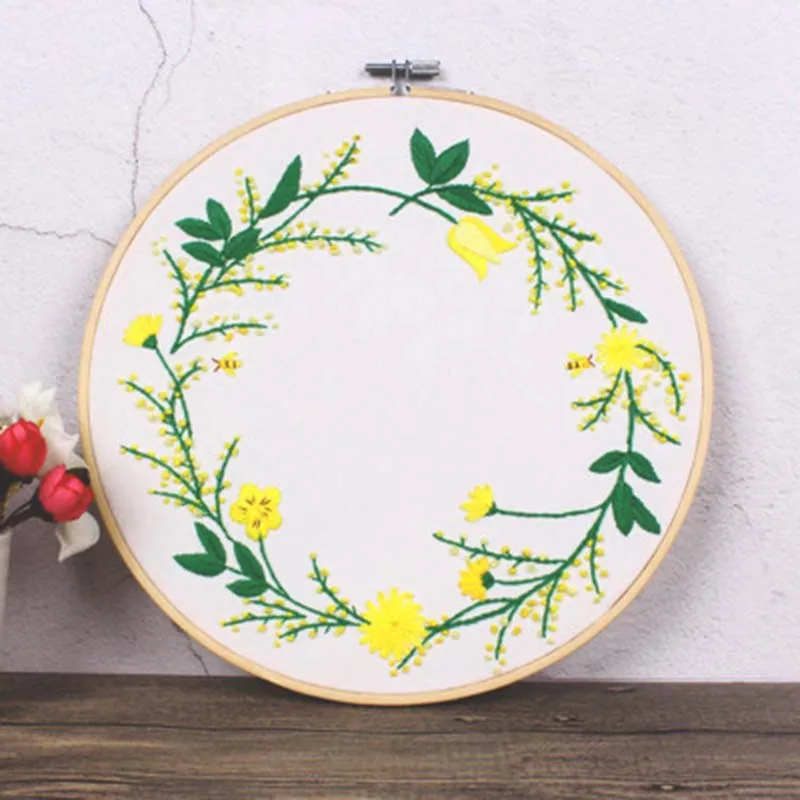 

Handmade Round Frame Cross Stitch Kit Plant&Flower Pattern Counted Hand Embroidery Needlework Cross Stitch Package DIY 1Set
