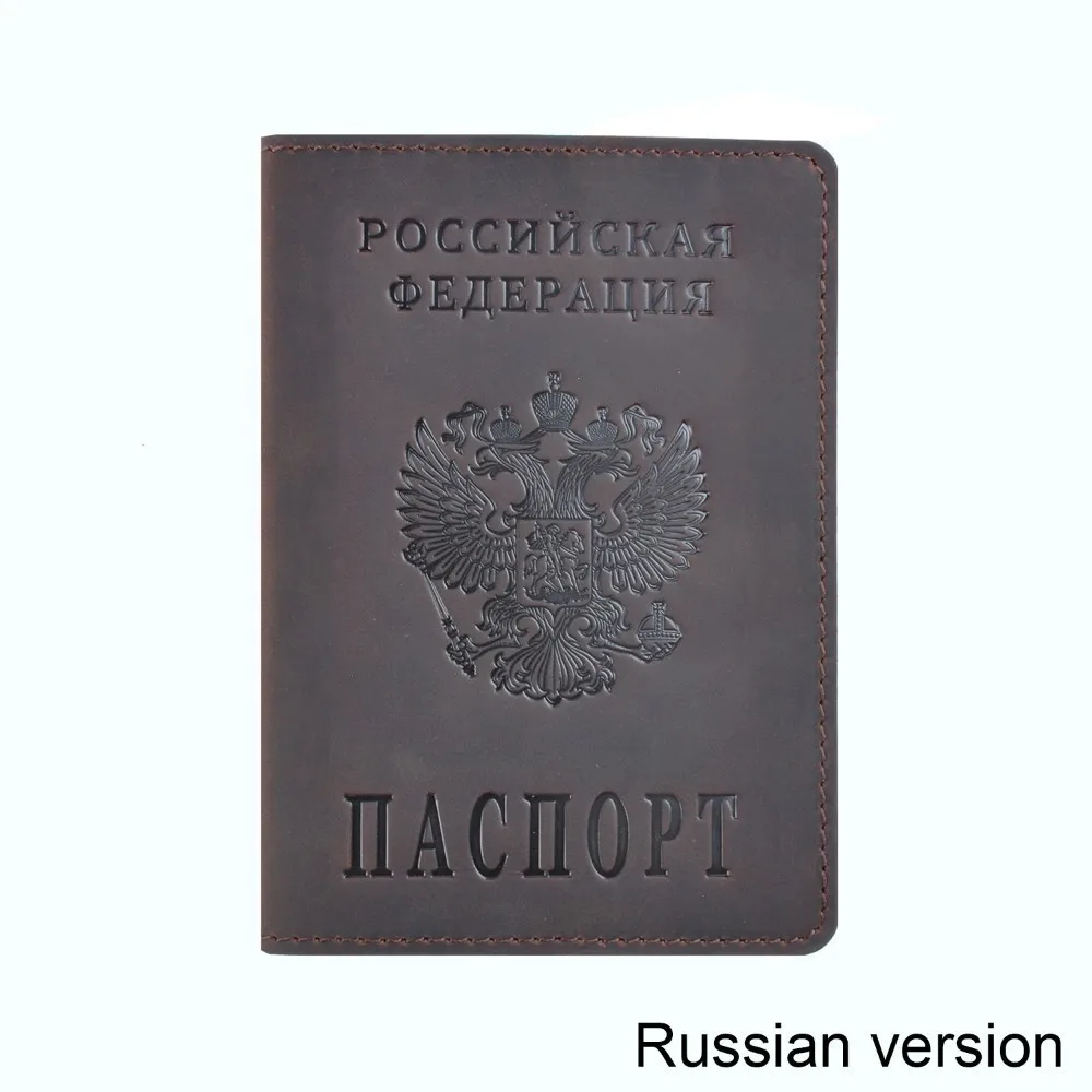 50 шт./лот 10x14 см Натуральная кожа Обложка для паспорта для Российской Федерации Crazy Horse кожа двуязычный чехол для паспорта - Цвет: Coffee Russian