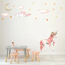 Мультфильм Единорог Star наклейки на стену для детей номеров обувь девочек комнаты или спальни декор наклейки для детской с животными Единорог вечерние детская комната УКР