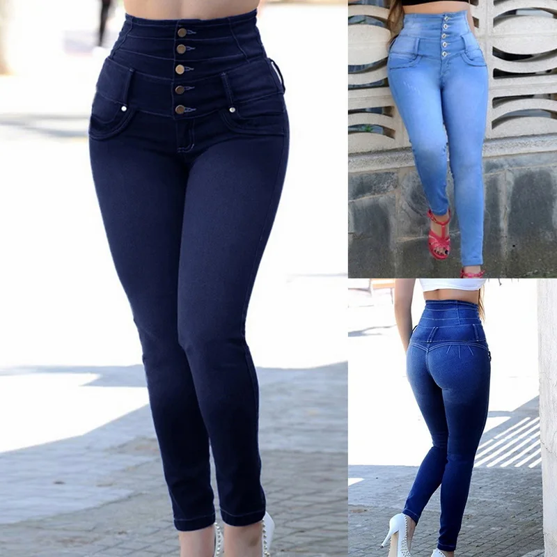 Puimentiua 2019 весна женские стрейч с высокой талией повседневные Wtraight-breasted джинсы Женские однотонные брюки женские джинсовые узкие джинсы