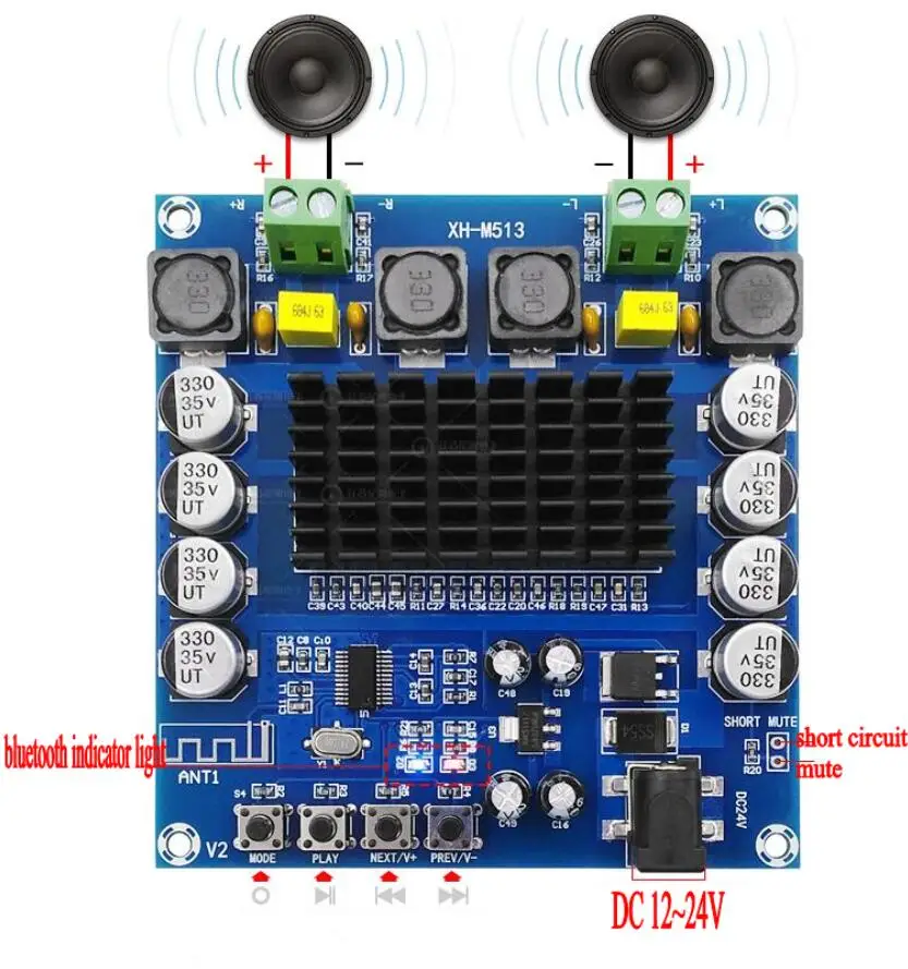 

TDA7498 100W X2 Bluetooth Audio Receiver digital amplifier board audio amplifiers board