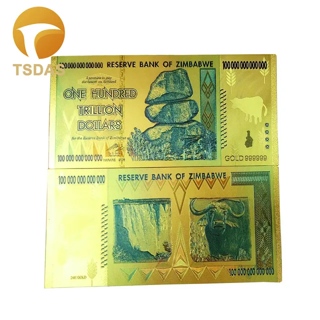Zimbabwe 24k Gold Banknotes Plated 100 Trillion Dollars World Zimbabwe 24k Gold Banknotes Plated 100 Trillion Dollars World Fake Money 10pcs Lot Collections