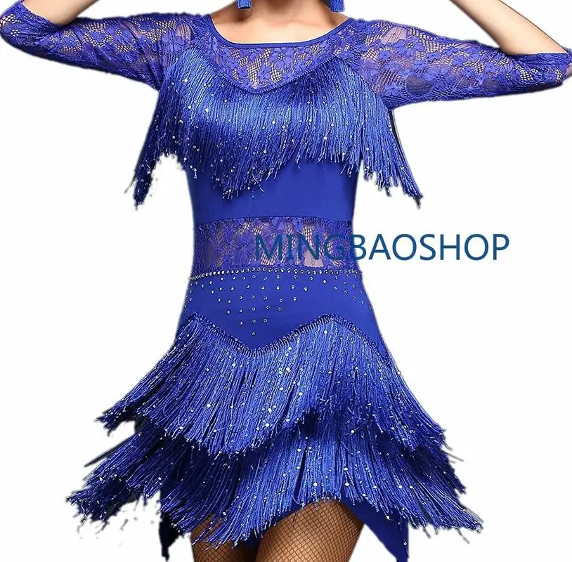 MINGBAOSHOP кружевное танцевальное платье с бахромой для сальсы, латинское платье Танго, костюм с рукавами, платье для латинских танцев для женщин 5 цветов