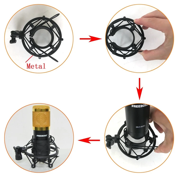 FREEBOSS BM-800 комплект проводной конденсаторный звук микрофон с подставкой+ металлический амортизатор+ Ветровое стекло для ПК запись/хор/вещания